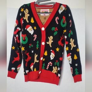 Tipsy Elves XS YOUTHChristmas Cardigan Sweater SantaReindeer Gingerbread Holiday